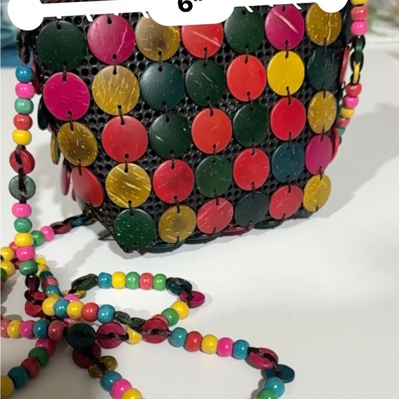 Vintage Brown and Multi-Colored Beaded Flower Crossbody Boho Purse - Picture 5 of 10